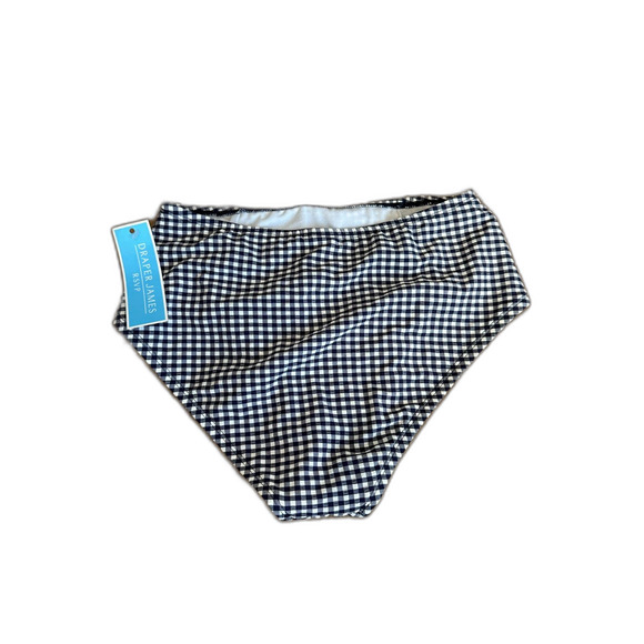 NWOT Draper James Navy Gingham Seersucker Side Shirred High Waist Bikini Bottom - Picture 3 of 6